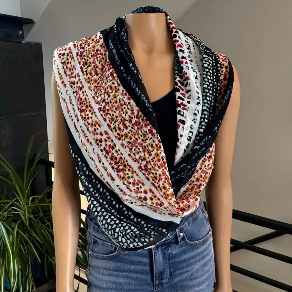 J. Jill Painted Patchwork Infinity Scarf Mixed Print Geometric Floral Cowl Wrap